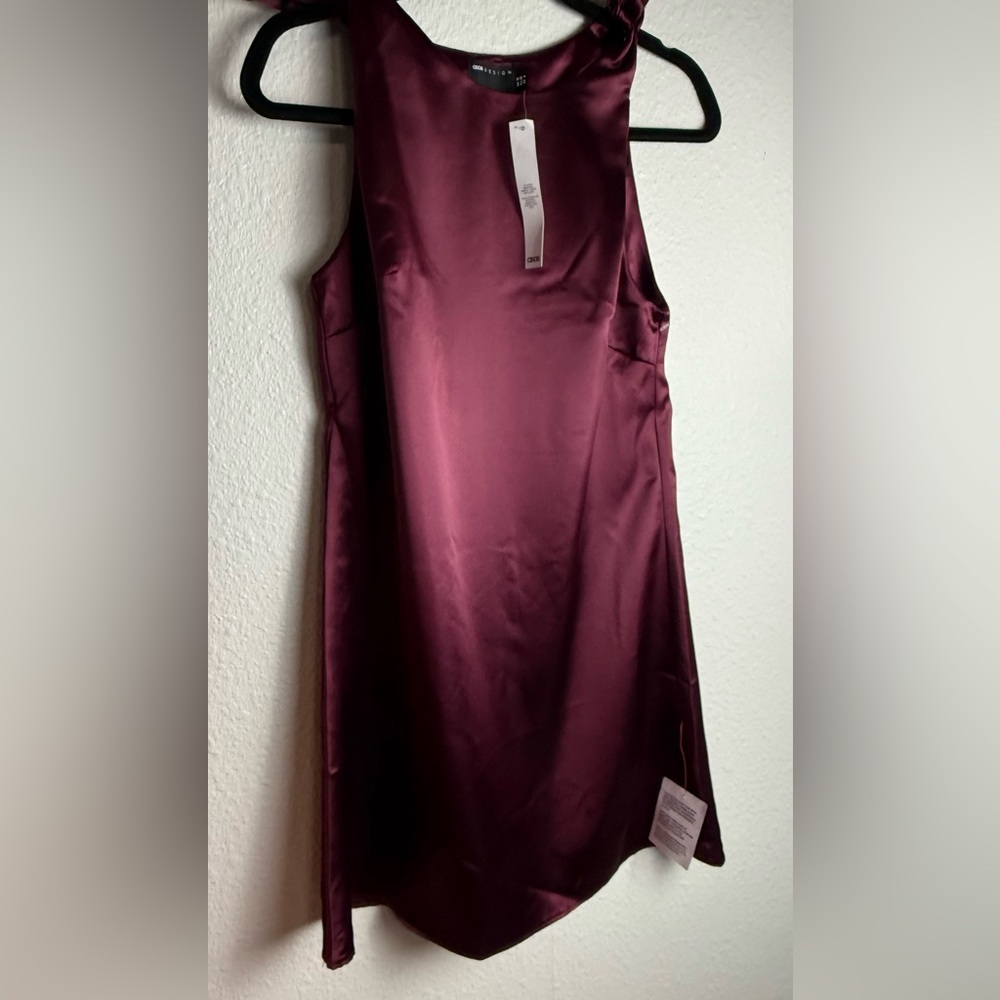 ASOS Elegant Burgundy Sleeveless satin mini with shoulder bows Dress Size 6 - Picture 4 of 10
